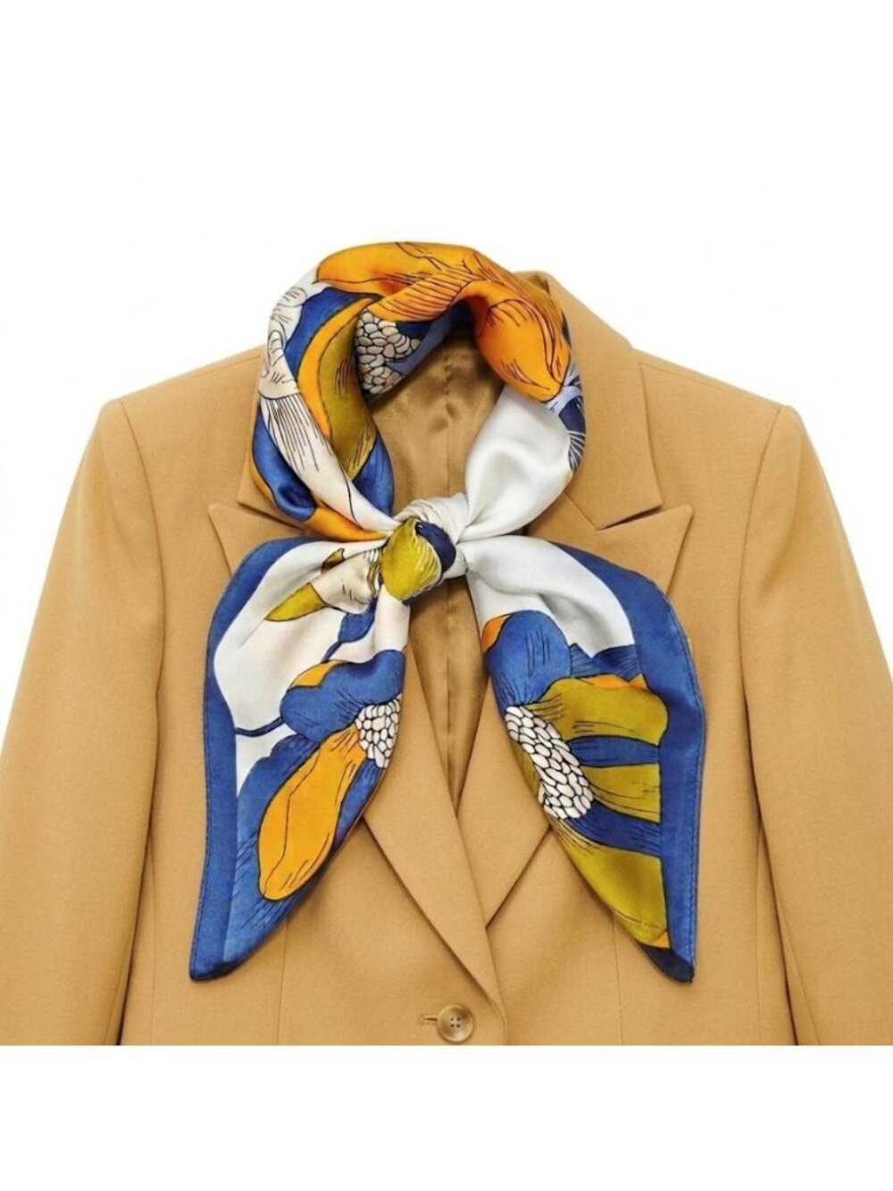 ✨Luxury Silky Scarf Orange Navy Blue Geometric Floral Link Pattern Square Wrap✨